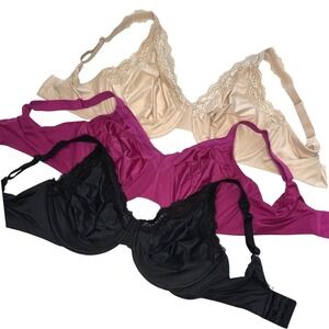 Set‎ of 3 Wacoal Softly Styled Underwire Bra 34 G Lace Trim Black Beige Hot Pink